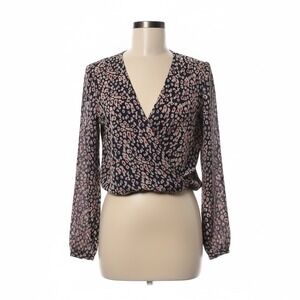 White House Black Market Velvet Leopard Print V-neck Blouse Top Sheer Sleeve XXS